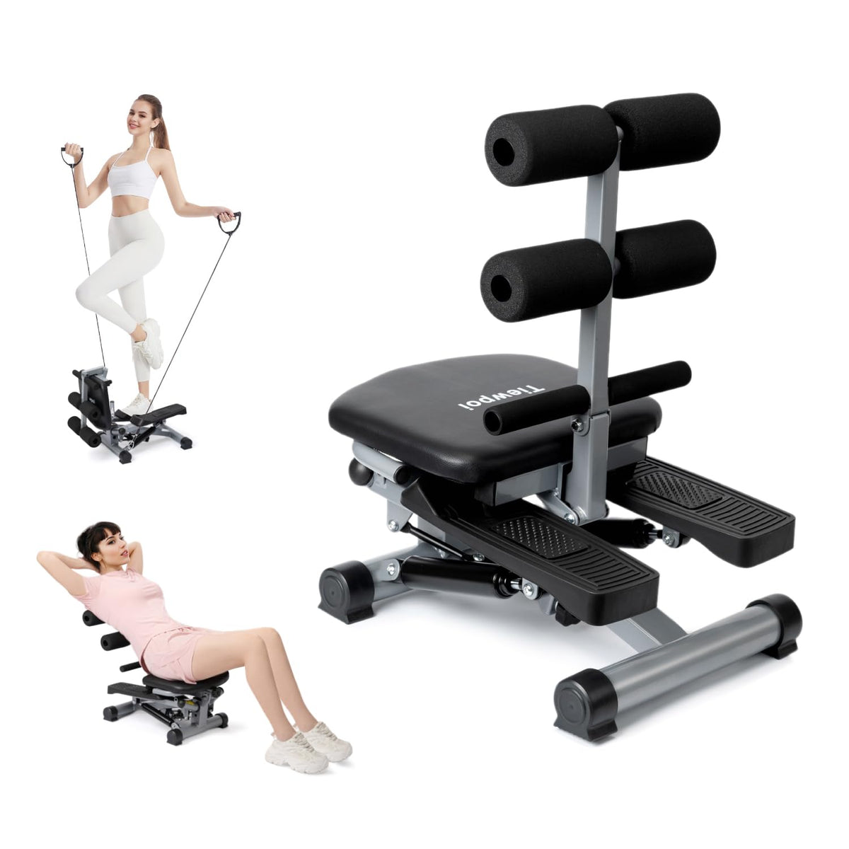 Tiewpoi Stair Stepper for Exercise with Resistance BandsSteppers for Exercise at HomeAB Machine for GymAdjustable Height StepperAb Crunch Machine for Stomach Workout