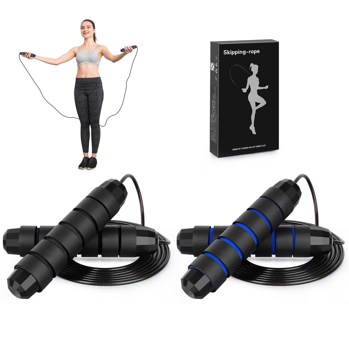 LSKSSNG 2PCS Jump Rope Tangle-Free Rapid Speed Cable Jumping Rope with Ball Bearings for Women Men & KidsAdjustable Steel Skipping Rope for Workout with Foam Handles for Fitness Home Exercise
