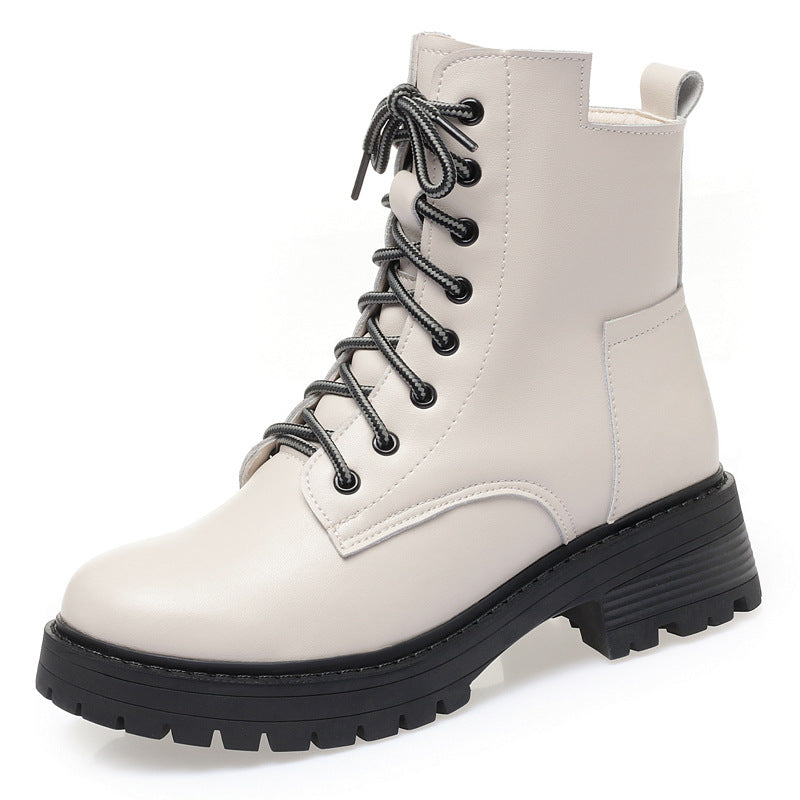 Leather Dr. Martens boots, women's autumn and winter cotton shoes 2026, thick-soled shoes, British-style ankle boots, cowhide boots