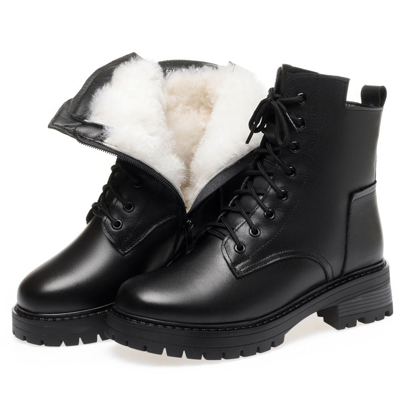 Leather Dr. Martens boots, women's autumn and winter cotton shoes 2026, thick-soled shoes, British-style ankle boots, cowhide boots