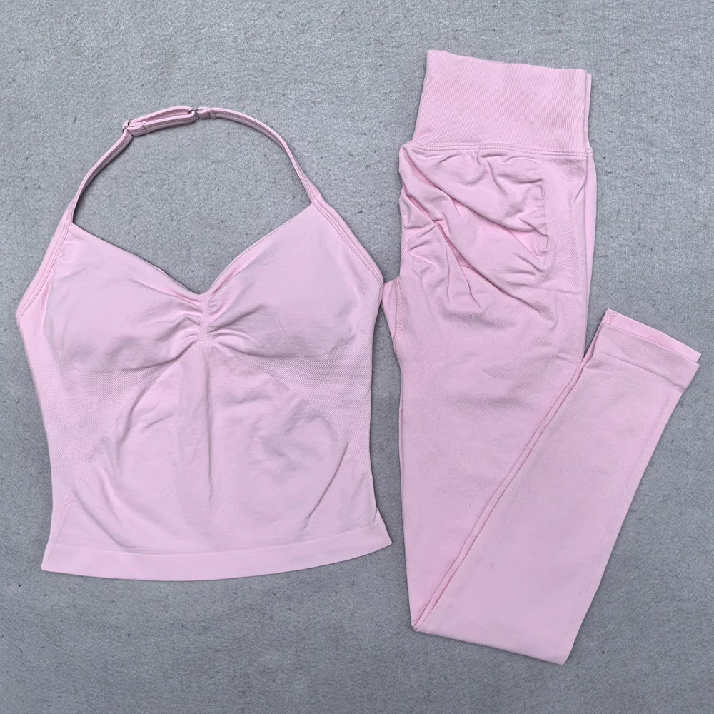 New Seamless Yoga Set Women Gym Clothing Scrunch Bum Legging Padded