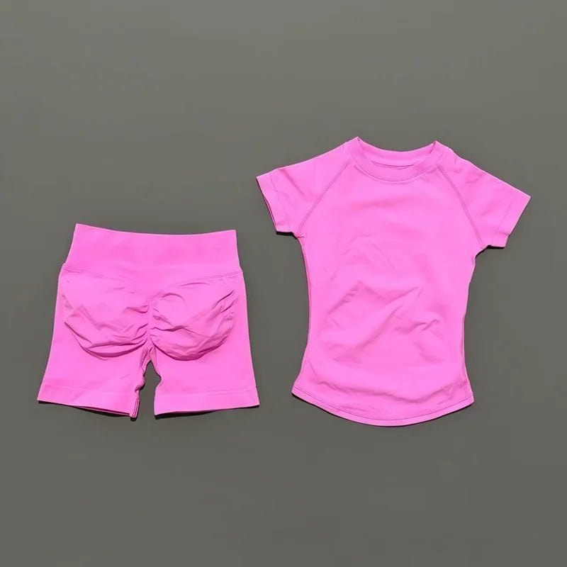 2 Pcs HISTELLO Impact Gym Sets Short Sleeve Seamless Yoga Clothing