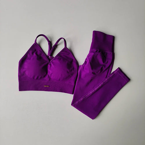 Seamless Hip Lifting Fitness Set Women's V-neck Bra Leggings Yoga Set