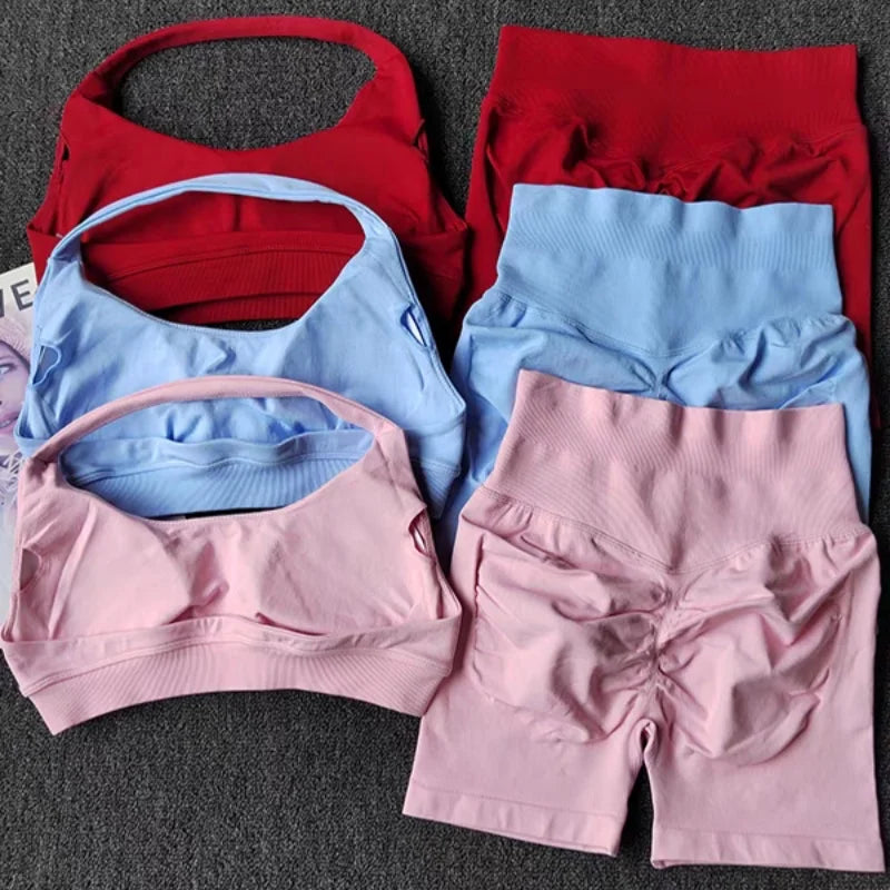 2 Pieces Yoga Suit for Women Seamless Fitness Gym Clothes Halter