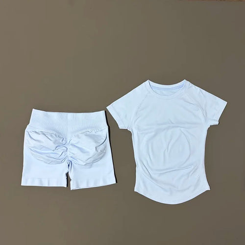 2 Pieces HISTELLO Sports Sets Short Sleeve Seamless Yoga Top Fitness