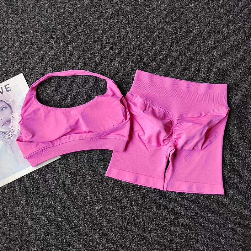 2 Pieces Yoga Suit for Women Seamless Fitness Gym Clothes Halter
