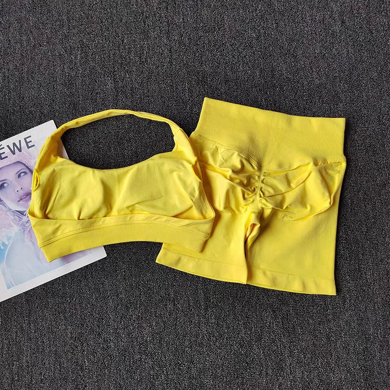 2 Pieces Yoga Suit for Women Seamless Fitness Gym Clothes Halter