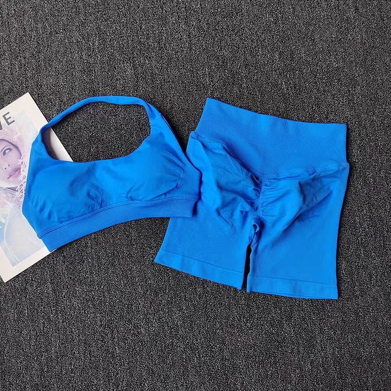 2 Pieces Yoga Suit for Women Seamless Fitness Gym Clothes Halter
