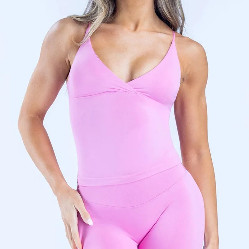 Women Seamless Cross Sports Vest Gym Yoga Tops with Padded  Sexy