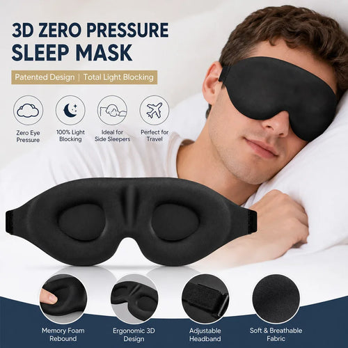 Unisex 3D Contoured Sleep Mask, Groove Molded Design Memory Foam Light