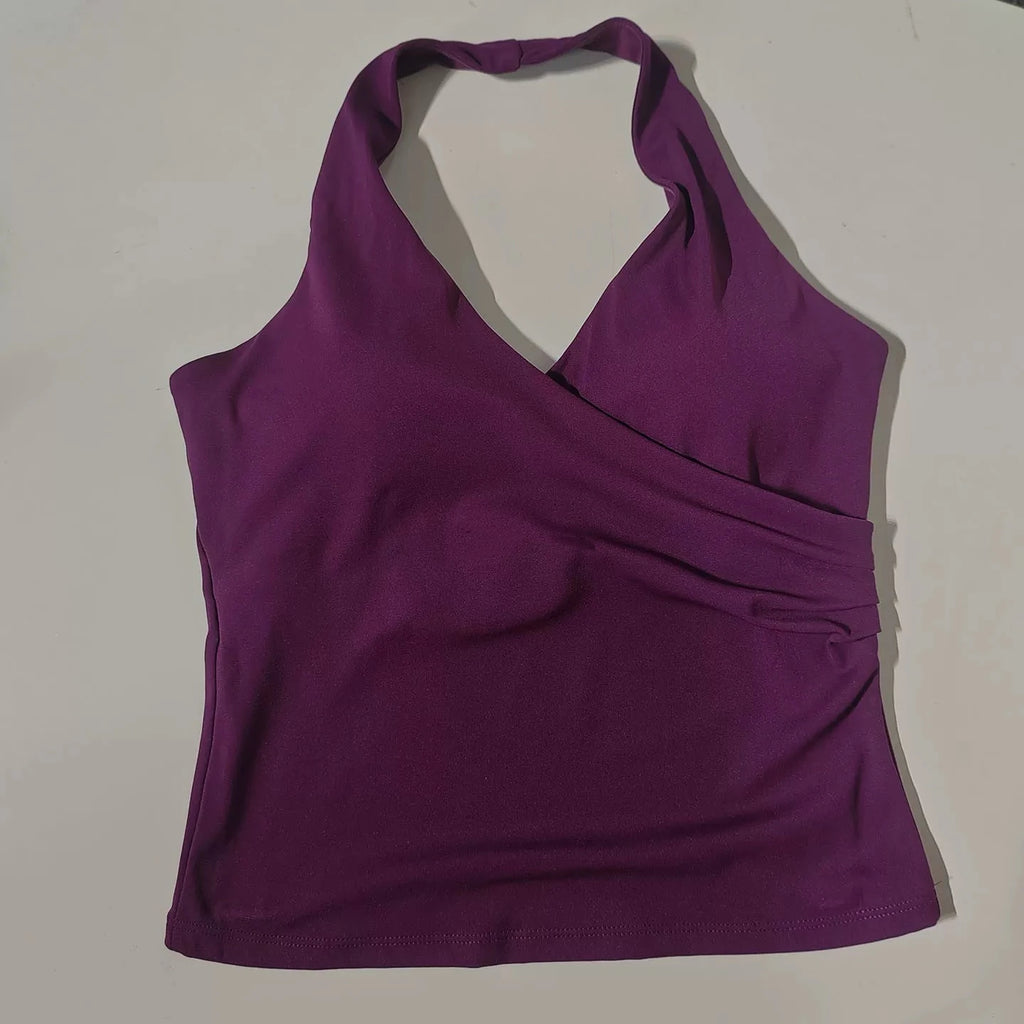 Women's Sexy V-Neck Fitness Bra Nude Sports Bra Hanging Neck Yoga Suit