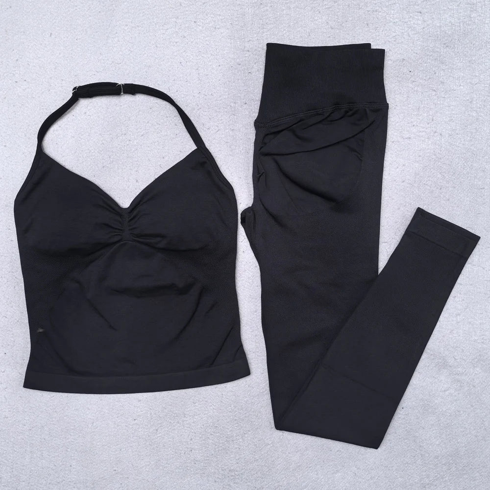 New Seamless Yoga Set Women Gym Clothing Scrunch Bum Legging Padded