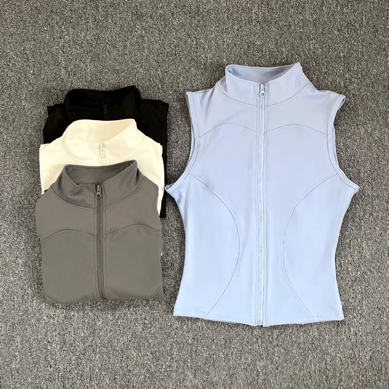 Women's Slim Fit Sport Sleeveless Top Quick Dry Elastic Stand Collar