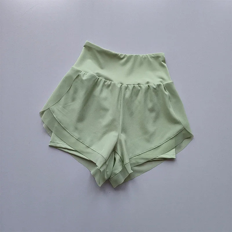 Summer Women's High-Waisted Sports Shorts Mesh Breathable Double-Layer
