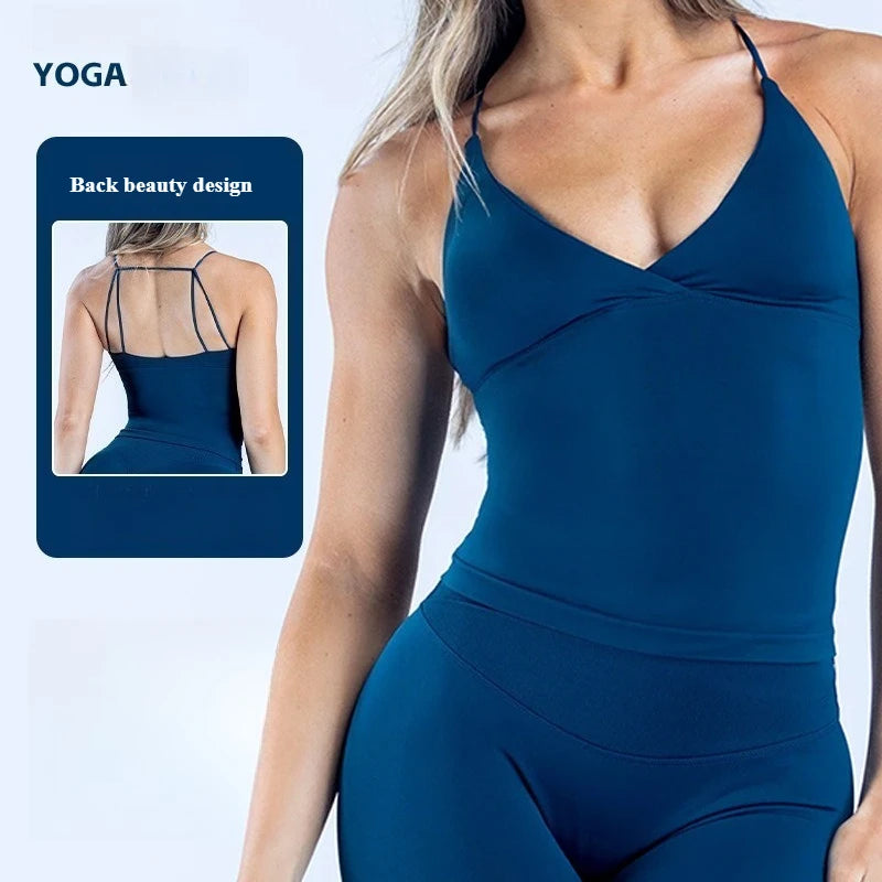 Women Seamless Cross Sports Vest Gym Yoga Tops with Padded  Sexy