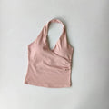 Women's Sexy V-Neck Fitness Bra Nude Sports Bra Hanging Neck Yoga Suit