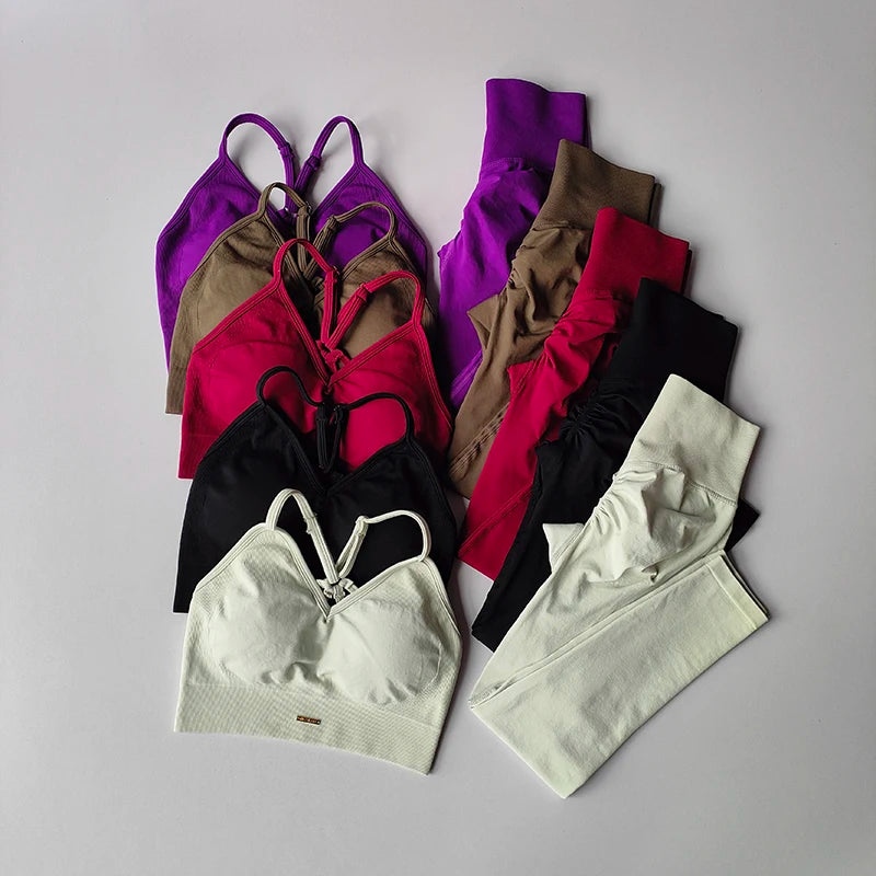Seamless Hip Lifting Fitness Set Women's V-neck Bra Leggings Yoga Set