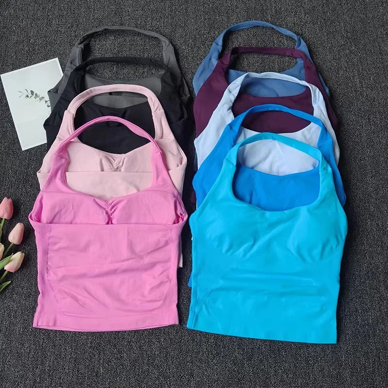 Women's Halter Neck Backless Camisole Sports Set with Padded,