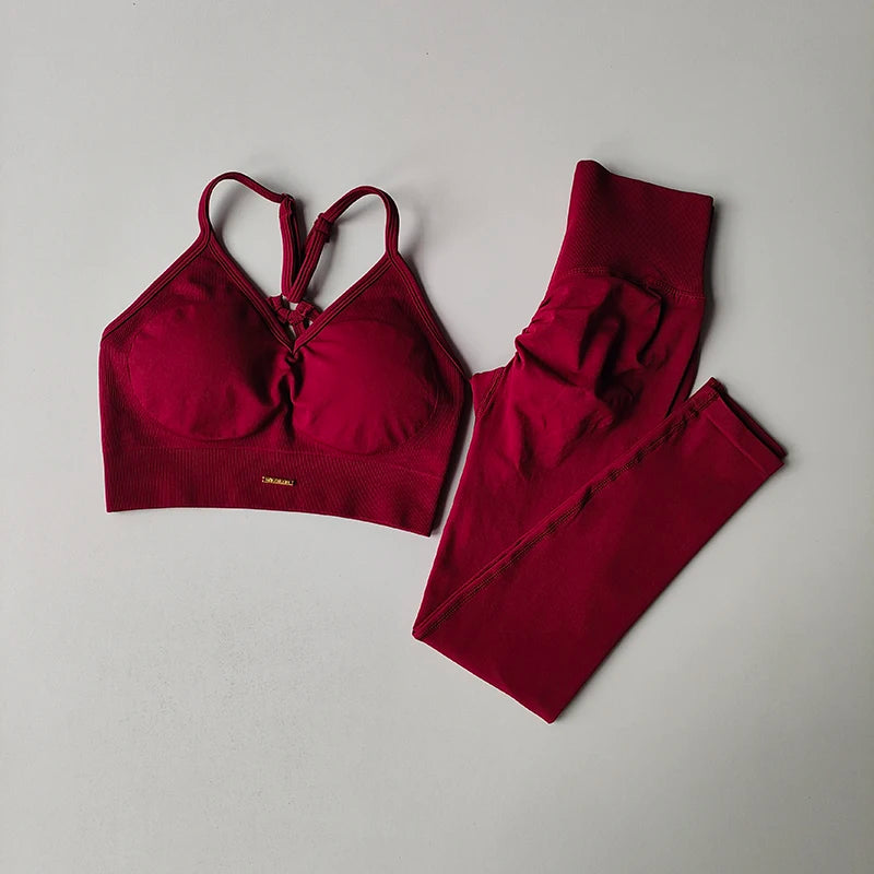 Seamless Hip Lifting Fitness Set Women's V-neck Bra Leggings Yoga Set