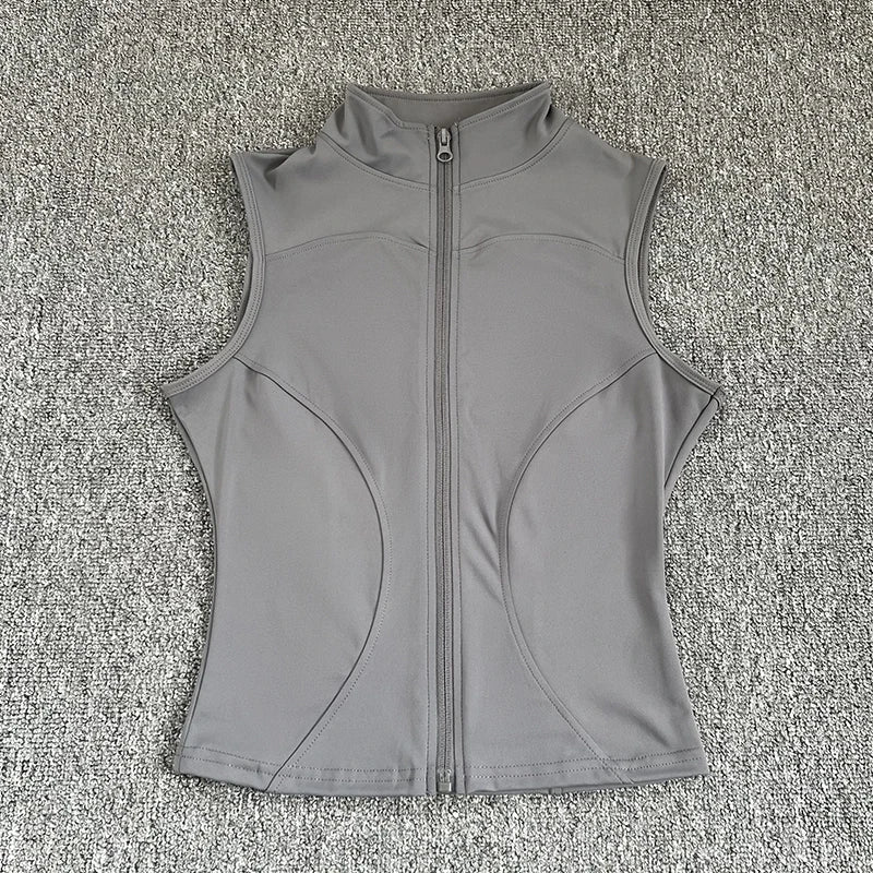Women's Slim Fit Sport Sleeveless Top Quick Dry Elastic Stand Collar