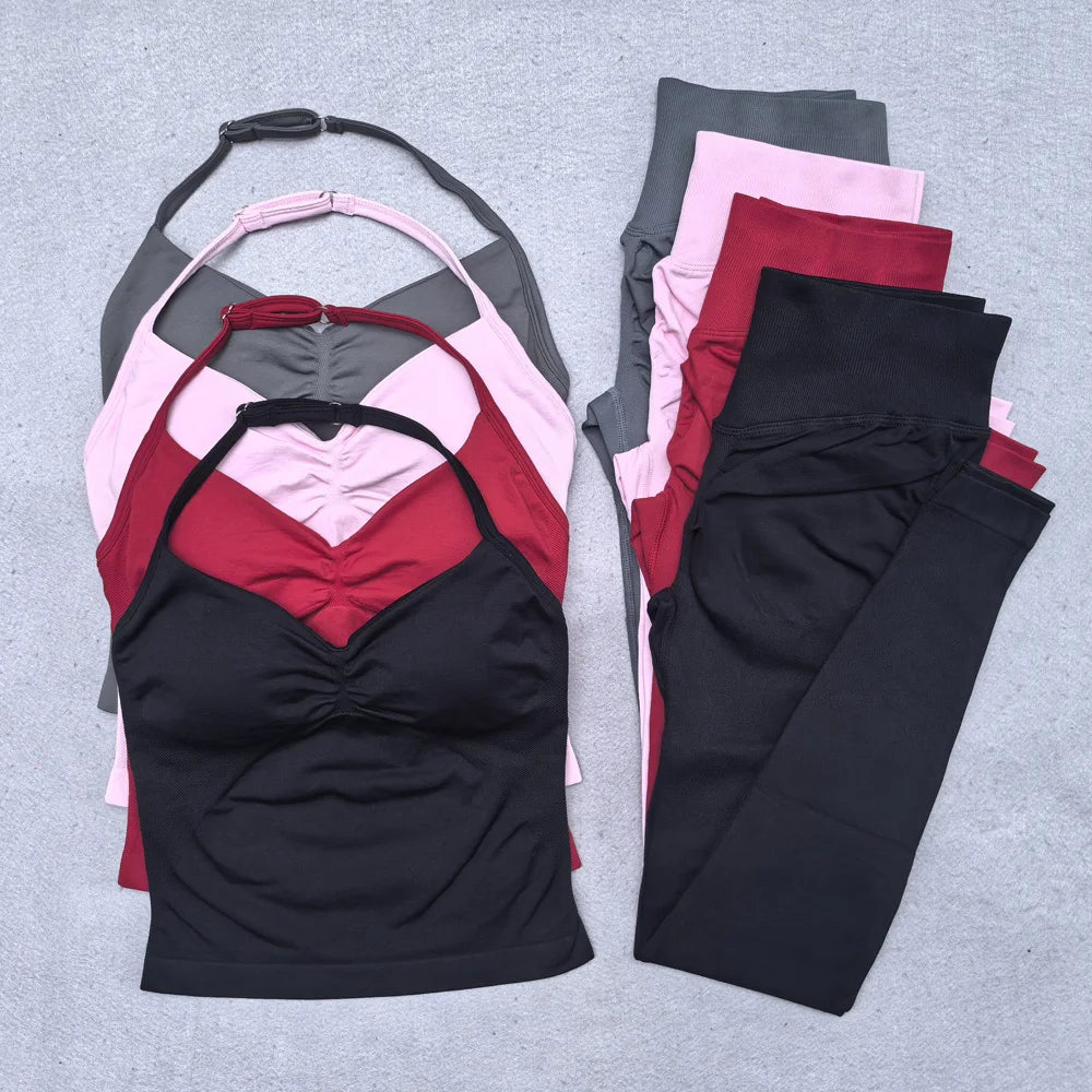 New Seamless Yoga Set Women Gym Clothing Scrunch Bum Legging Padded