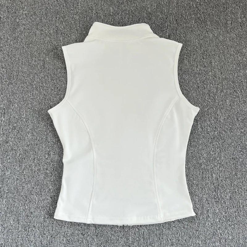 Women's Slim Fit Sport Sleeveless Top Quick Dry Elastic Stand Collar