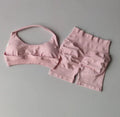 Sexy Halter Neck Beautiful Back High Waist Peach Sports Bras Shorts
