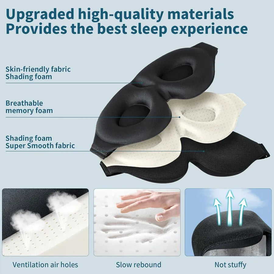 Unisex 3D Contoured Sleep Mask, Groove Molded Design Memory Foam Light