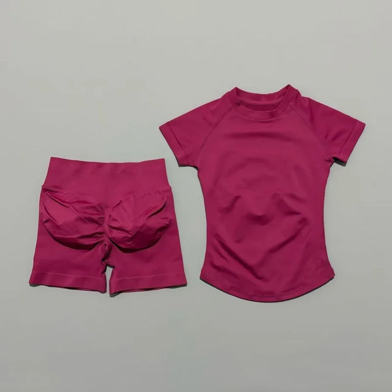 2 Pcs HISTELLO Impact Gym Sets Short Sleeve Seamless Yoga Clothing