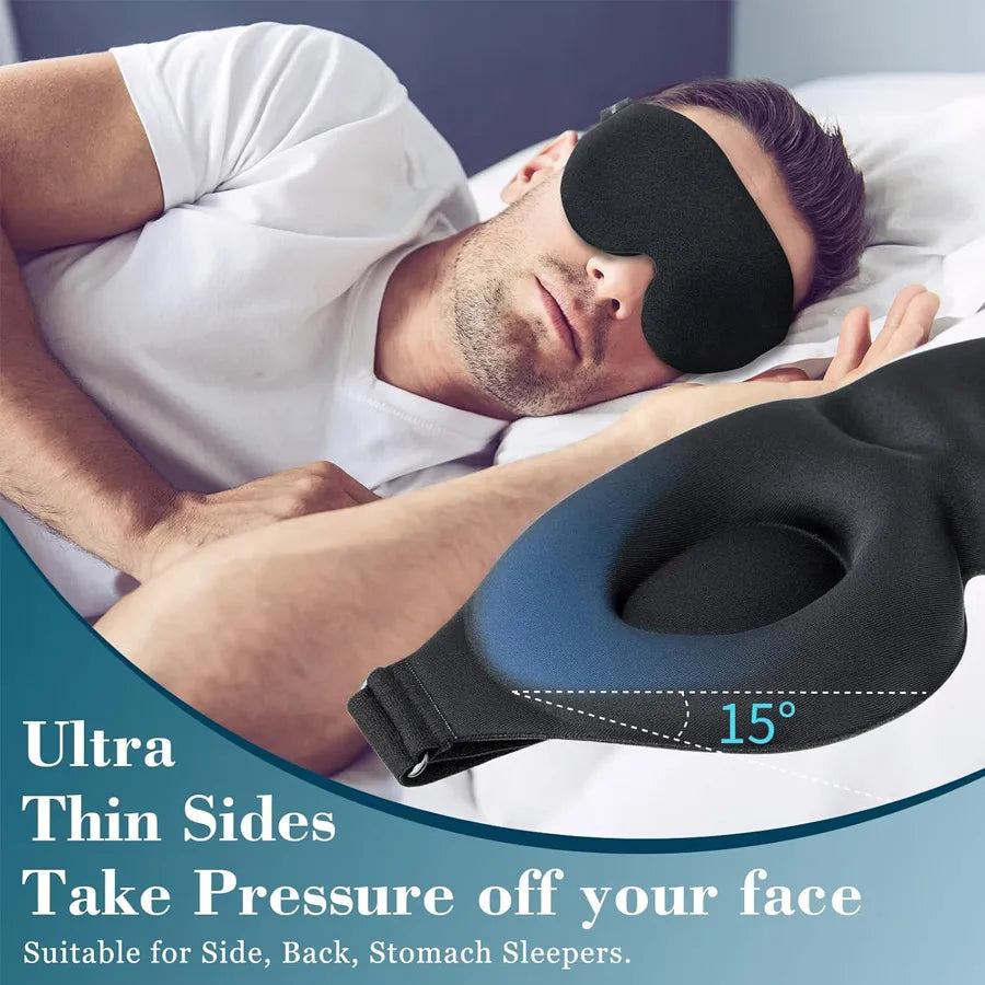 Unisex 3D Contoured Sleep Mask, Groove Molded Design Memory Foam Light