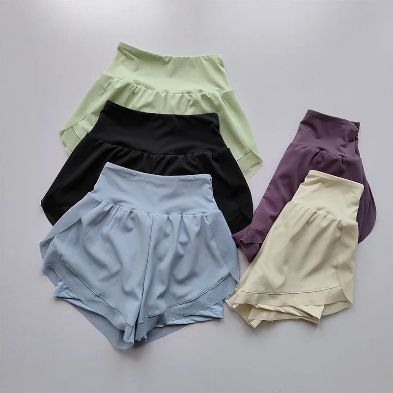 Summer Women's High-Waisted Sports Shorts Mesh Breathable Double-Layer