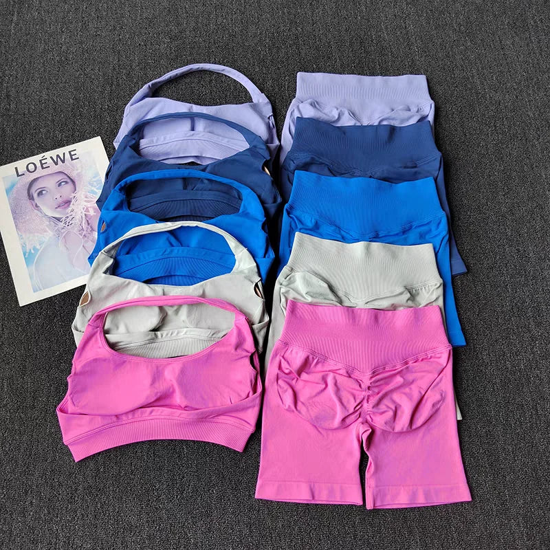 2 Pieces Yoga Suit for Women Seamless Fitness Gym Clothes Halter