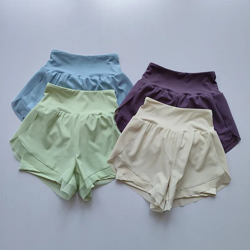 Summer Women's High-Waisted Sports Shorts Mesh Breathable Double-Layer