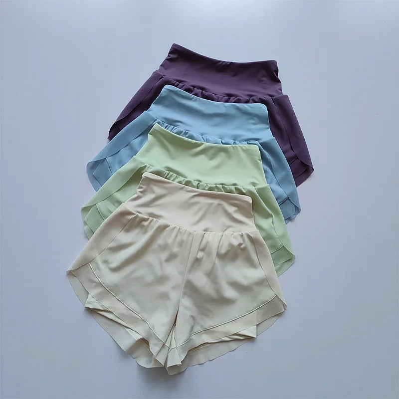 Summer Women's High-Waisted Sports Shorts Mesh Breathable Double-Layer