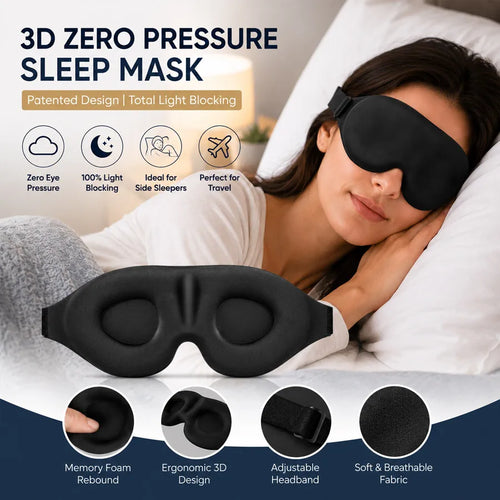 Unisex 3D Contoured Sleep Mask, Groove Molded Design Memory Foam Light