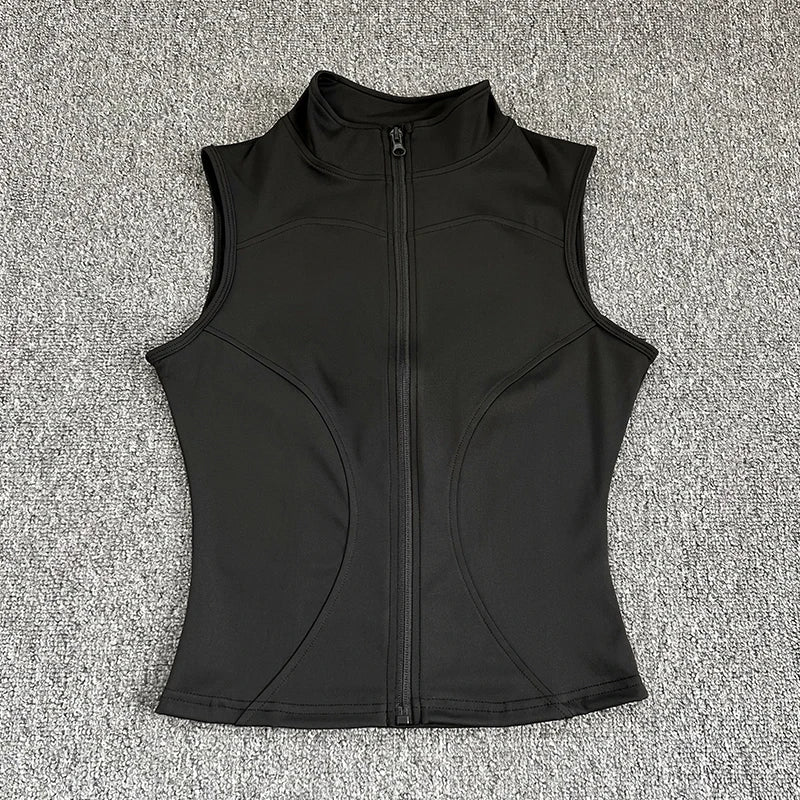 Women's Slim Fit Sport Sleeveless Top Quick Dry Elastic Stand Collar