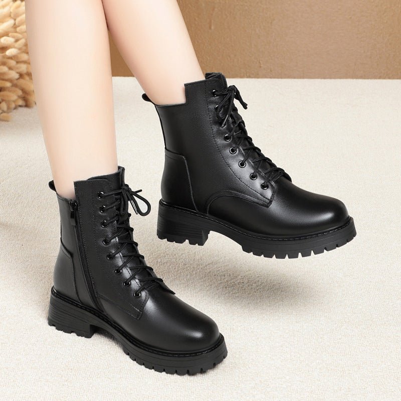 Leather Dr. Martens boots, women's autumn and winter cotton shoes 2026, thick-soled shoes, British-style ankle boots, cowhide boots